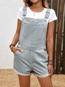 EMERY ROSE Women's Denim Bib Pants And Jumpsuit Fashion Romper For Summer - Blue - View 3