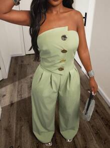 INAWLY جمبسوت واحدة قطن مغسول ومطاوع باللون الأخضر