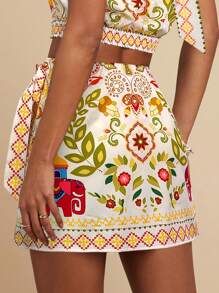 Travachic Jacquard bedruckter hochgegürteter taillierter A-Linien Rock für Damen