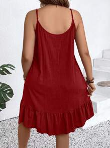Sunserae Pure Plus Size Solid Color Casual Simple Fashion Dress, Daily Wear - Burgundy - View 2