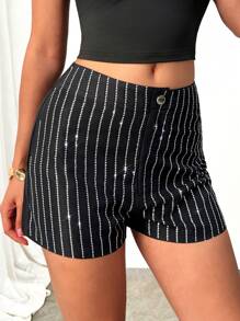 Firerie Women Elegant Commuting, Fashionable, Casual Vacation, Black High-Waist Pocket Super-Mini Shorts, Beach, Airport - Black - View 7