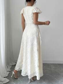 Elenzga Women's Elegant V-Neck Cap Sleeve Waist Cinched A-Line Dress