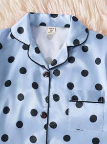 Valentine's 4pcs/Set Girls Solid Pink & Black Dot Print Tee, Leggings, Camisole Casual Homewear Set - Blue - View 3