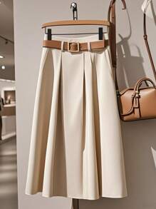 Franclia Asymmetric Design Waisted A-Line Skirt For Women - Apricot - View 1