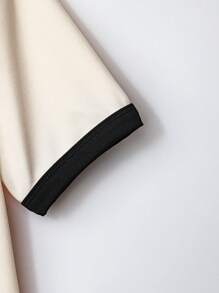 Franclia 欧美风圆领纽扣拼色短袖上衣配阔腿针织裤两件套