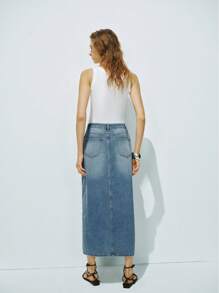 Lumivelle Women's Pocket Bodycon Denim Slit Mini Skirt, Summer - Light Wash - View 2