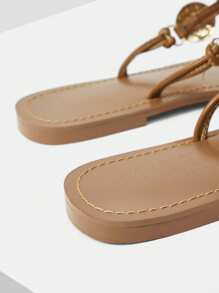 MOTF PREMIUM FLAT ROUND TOE CIRCLE ORNAMENT SANDALS FOR CHRISTMAS - Brown - View 4