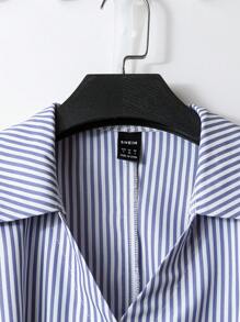 Franclia Elegant Short Sleeve Striped Shirt, Fitted Waist Puff Sleeve Dress, Suitable For Women