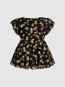 SHEIN MOD 加大码黑色渐变碎花罩衫，休闲节日衬衫 - 彩色 - 查看 2