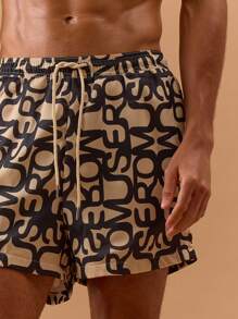 Musero Slogan All Over Print Swim Shorts Spring, Summer, Holiday, Vacation, - Apricot - View 5