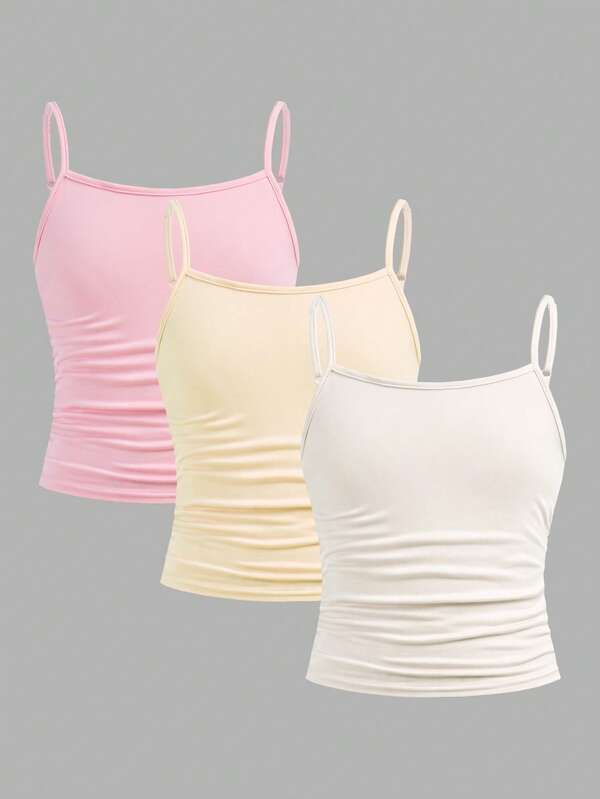 SHEIN Girlism 3 PiecesTween Girls' Fitted Casual Sports Camisole Basic Outfit