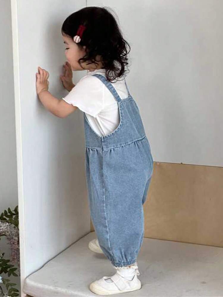 Baby Girl Cute Washed Denim Overall Trousers, Toddler Fall Clothes