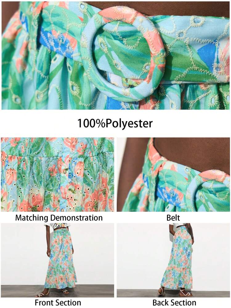 SHEIN Maija Women's Multi-Color Embroidered Summer Versatile Casual Vacation Fashion Loose Design Comfortable A-Line Split Hem Beach Holiday Ibiza Boho Long Skirt All-Match Summer Clothing For All Seasons, Modern Holiday Fashion Design, Comfortable Beach Beach Clothing, Bohemian Style, Isabi Island Holiday Wear, Summer Dopamine Holiday Wear, Ins Same Style Holiday Style, Exotic Atmosphere, Country Concert, Western Style Clothing