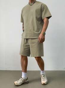 DAZY Camiseta casual sólida de color marrón para hombre, ajuste regular, para el verano
