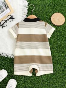 SHEIN Pelele de manga corta con rayas tejido adorable para bebé recién nacido niño, adecuado para fiesta de cumpleaños, fiesta de noche, actuación, boda, celebración del mes, bautizo y baby shower del primer cumpleaños, verano