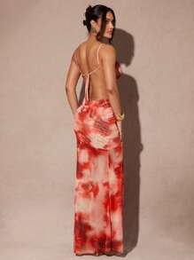 Silquee 女士性感扎染印花开衩露背吊带连衣裙，夏季 - 彩色 - 查看 7