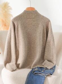 CosyJoli 秋冬大码女式优雅法式蝴蝶结休闲浪漫针织衬衫 - 卡其色 - 查看 2