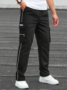 Manfinity Homme Quần Cargo cạp rút dây viền tương phản cho nam Quần nam dạo phố Quần nam dạo phố - màu đen - Xem 6