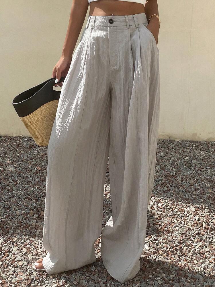 Plain Loose Split Pockets Casual Vacation Pants For Women Summer