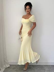 Modelyn Vestido ajustado de flores de hombros descubiertos, elegante y estilizador, para primavera/verano