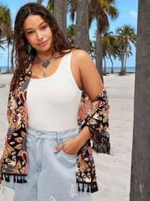 SHEIN LUNE 加大码女式和服风格短袖上衣，时尚夏季波西米亚风母亲节度假休闲沿海航海风 - 彩色 - 查看 5