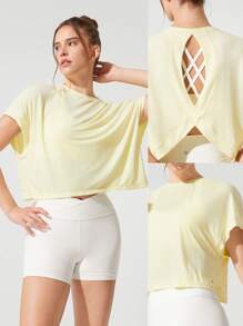 GLOWMODE Modal Oversized Kurzarm T-Shirt mit Schlüsselloch-Rücken, für leichte Yoga-Aktivitäten und den täglichen Lässig-Gebrauch