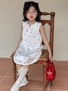 DAZY Vestido de niña sin mangas con dobladillo con volantes de lunares, de verano - Blanco - Ver 4