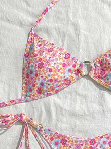 Swim Vcay Women's Summer Ditsy Floral O-Ring Halter Neck Bikini 2-Piece Swimwear Set