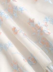 Sweetra 新款春秋法式杏色刺绣方领收腰可爱甜美优雅迷你连衣裙女 - 杏色 - 查看 4