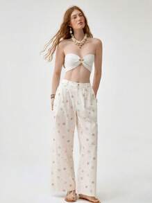 Florisole Women's High-Waisted Floral Print Wide Leg Pants, Spring/Summer Fall Cloth For Women - Apricot - View 6
