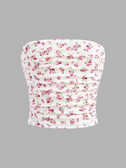 青少年女孩休闲简约碎花褶饰吊带背心，可分层穿着或外穿，适合女孩的日常穿着