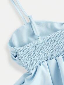 Girlism Áo hai dây xếp ly bèo nhún ngọt ngào màu xanh mùa hè TEENGIRL, Áo crop top mùa hè - Màu xanh lam - Xem 5