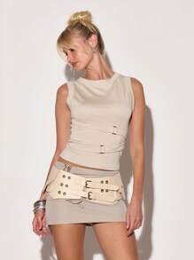 MUSERA Crew Neck Sleeveless Buckle Strap Detail Longline Fitted Vest Top Summer Vacation Y2k 90's Streetstyle Cool Girl Festival Holiday Rave Casual Fall