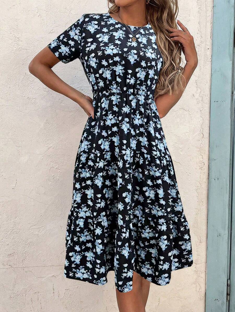 EMERY ROSE Allover Print Ruffle Hem A-Line Dress Maxi Vacation Beach Outfits Women - Multicolor - View 1