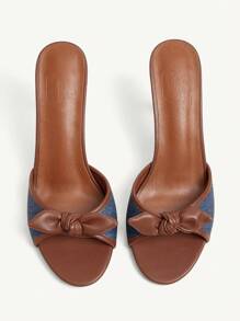 CUCCOO CHICEST Sandali con tacco a spillo e punta tonda con fiocco, eleganti e alla moda, con blocchi di colore in finta pelle e tessuto, slip-on con tacco alto per l'estate, per il tè, appuntamenti, vacanze, nei colori marrone e blu