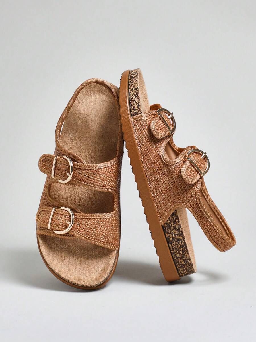 SHUZIA 女士可调节双扣带软木鞋垫拖鞋 - 紫紅色 - 查看 1