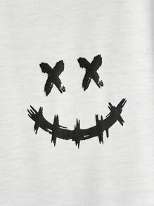 AXEPEAK 男士印花情感表达圆领T恤，街头风格 - 白色 - 查看 4