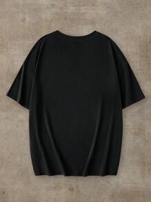 SHEIN EZwear Oversized Music Festival Guitar & Eagle Graphic Round Neck Short Sleeve Loose T-Shirt, Cotton Blend, Summer