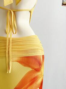 Soleia Bohemian Tropical Elegant Bowknot Strap Hollow Out V-Neck Orange Knit Print Long Dress, Casual For Beach, Wedding Guest, Graduation, St. Patrick's Day, Spring Break, Easter, Music Festival Sunset Dresses Long Yellow Dress Yellow Satin Dress Yellow Formal Dress Yellow Church Dress - Multicolor - View 4