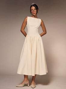 Glamine 女士露背连衣裙，优雅夏季海滩派对连衣裙无袖长上衣