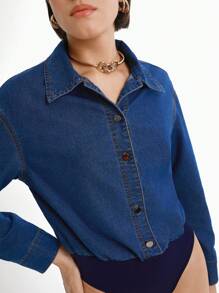 Daynim Body de manga larga con hombros caídos de mujer en mezclilla - Azul lavado medio - Ver 4