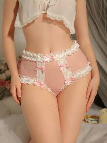 DelicateAllure Bragas lindas para mujeres con encaje transparente, volantes y lazo decorativo