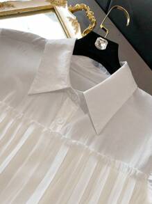 Franclia Plus Size Women Urban Casual Cap Sleeve Ruffled Button Up Shirt