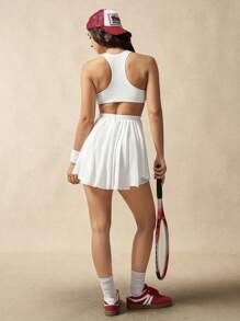 VARSIVA Women Solid Perforated Ruffle Hem Sports Dress - White - View 8