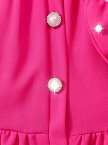 女童纯色翻领泡泡袖开衫连衣裙（配迷你包）夏季 - 玫紅色 - 查看 4