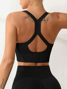 SHEIN Sport Studio Damen nahtloser Rückenfrei-Sporttop Einfarbig