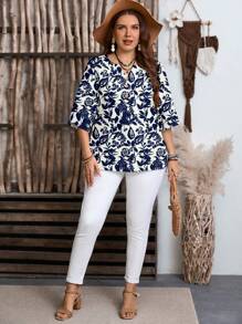 EMERY ROSE 休闲花卉加大码衬衫，适合夏季女式衬衫 女式花卉衬衫 女式衬衫夏季 - 彩色 - 查看 6