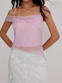 Roylia Fashionable Sexy Asymmetrical Hem Satin Camisole For Women - Pink - View 5
