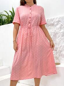 SHEIN LUNE 波尔卡圆点印花前结开襟连衣裙，假日沙滩裙