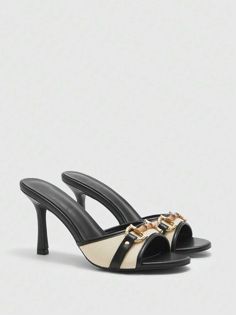 CUCCOO BIZCHIC 女士金属装饰高跟凉鞋，时尚百搭 - 黑與白 - 查看 1